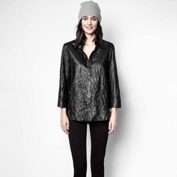 NWT Zadig & Voltaire leather Tris Cuir Froisse Shirt SIZE 38, M - Picture 8 of 10